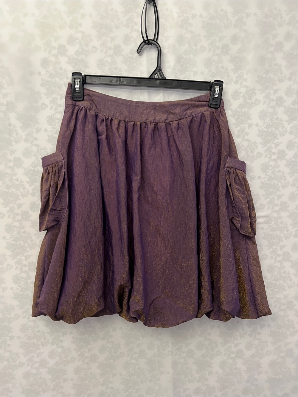 Purple and Gold Multichrimatic Gathered Puffy Skirt With Pockets